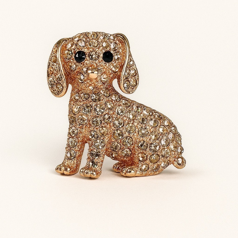 ⚜️ Sparkling Rose Gold Dog Brooch with Crystals 💎❤️🔥